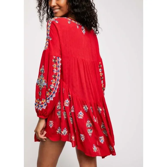 NWT Free People Arianna Embroidered Tunic / Red - Picture 2 of 5